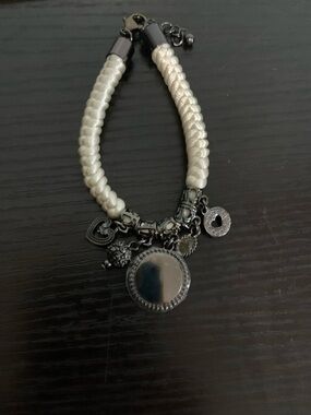 White Cord Bracelet with Charm Accents